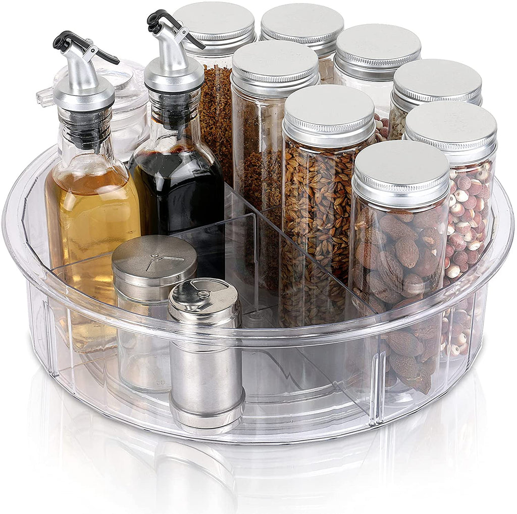 lazy susan 12 clear spinning storage container bins turntable storage tray plastic rotating spice rack organizer for cabinet pantry kitchen vanity countertop bathroom makeup fridge