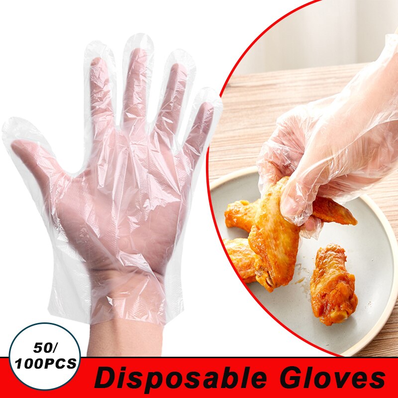 50/100PCS Disposable Gloves Food Plastic Transparent Gloves Multifunction Waterproof Glove Restaurant BBQ Kitchen Accessories