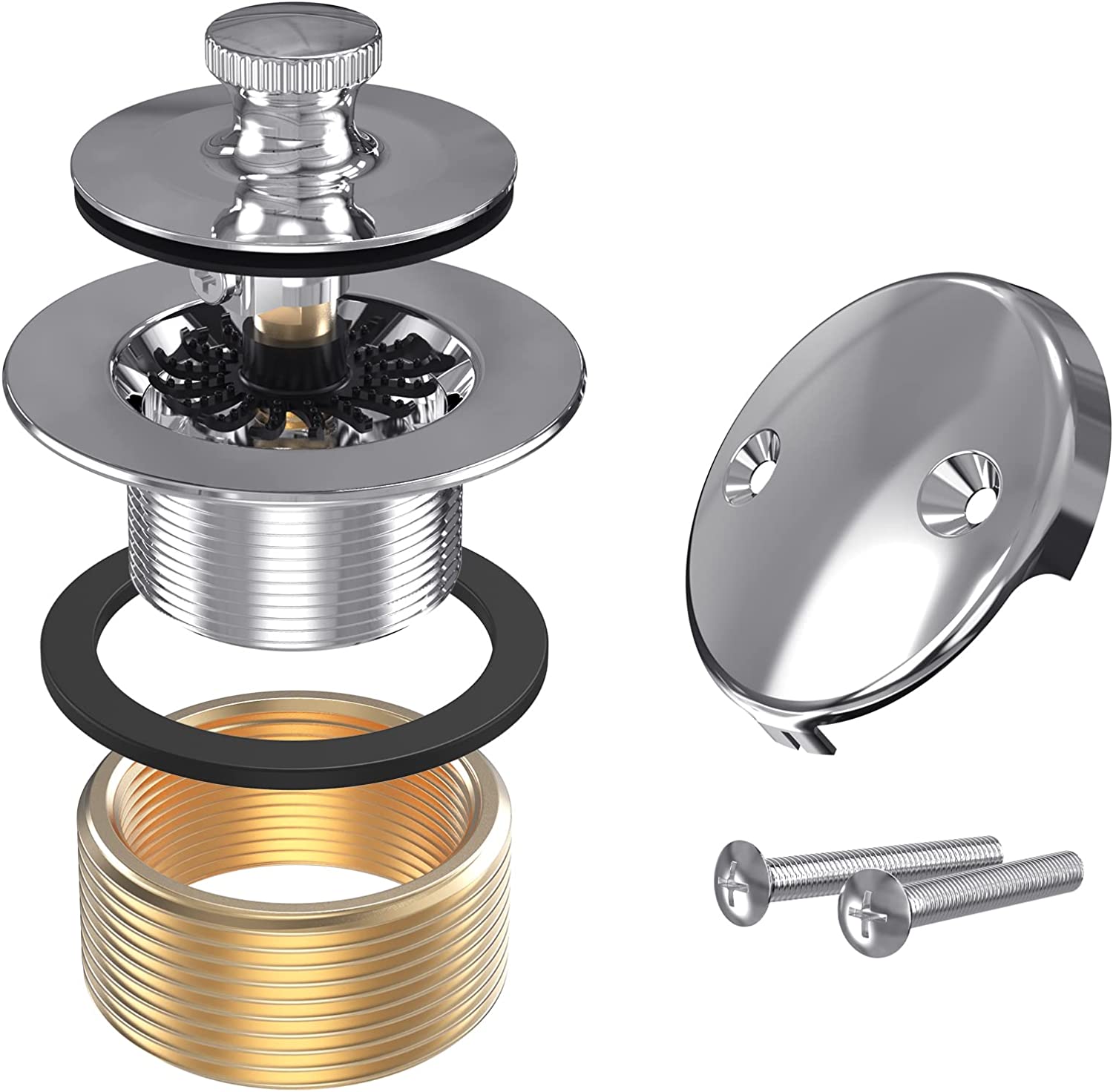 All Metal Lift & Turn Bathtub Drain Kit with Two-Hole Overflow Faceplate and Universal Fine/Coarse Thread Assembly, Tub Drain Kit fits All Bathtub -Chrome Plated