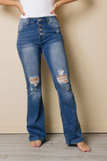 distressed flare bottom jeans