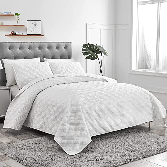 charlie allen quilt set twin size 68x90 2 piece bedspread soft microfiber lightweight and reversible bedding coverlet bed cover white1 quilt and 1 sham