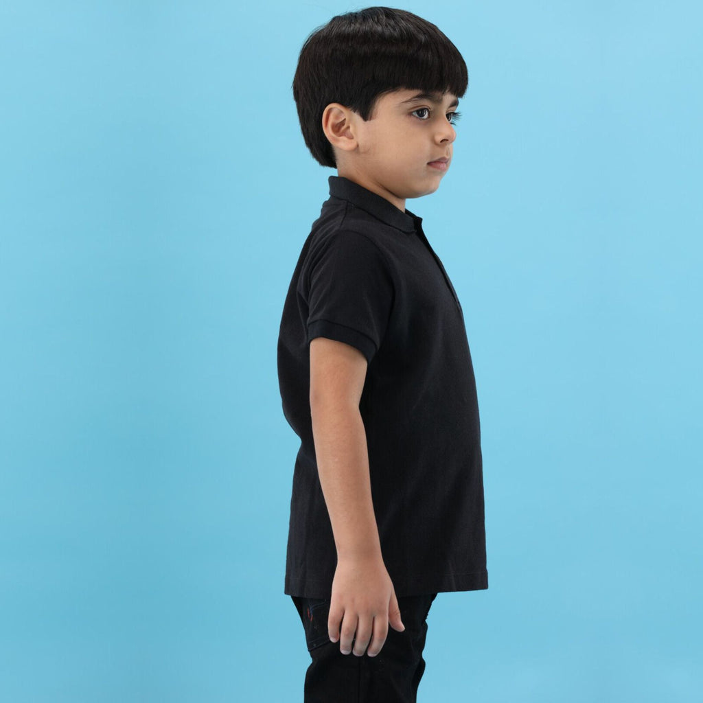 Summer Season 100% Combed Cotton Pique 220 gsm Custom Embroidered Logo Short Sleeves Black Kids Polo Shirt