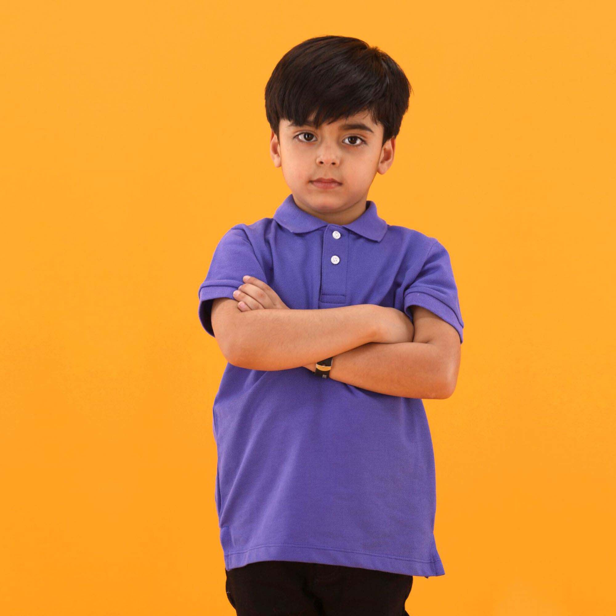 Summer Season 100% Combed Cotton Pique 220 gsm Custom Embroidered Logo Short Sleeves Dark Purple Kids Polo Shirt