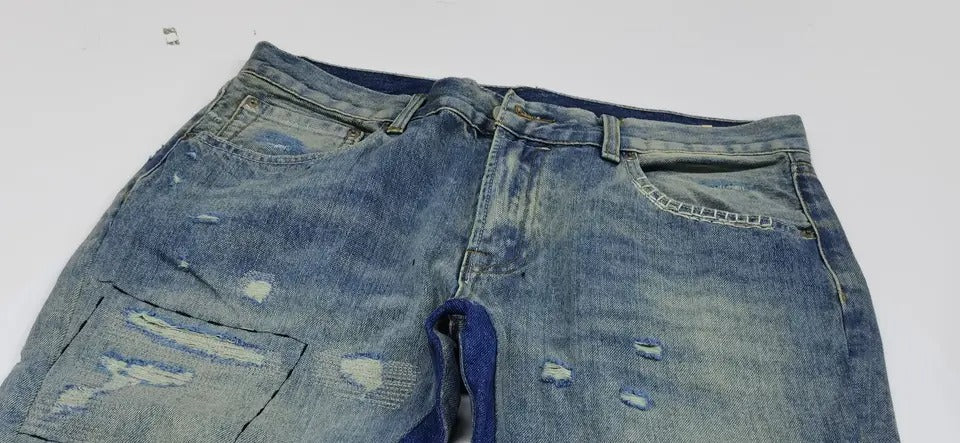2023 plus size men's jeans  Denim  All Cotton flared  Leg bottom  Men Jeans  Ripped  Fashion Denim Pants Cool stacked Jeans