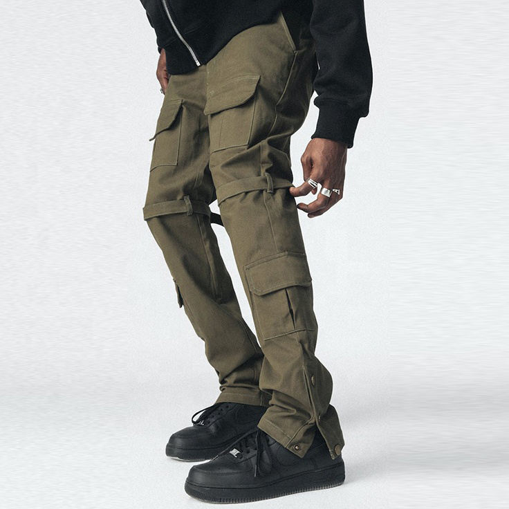 OEM custom button detailing cargo pants streetwear cargo pants khaki track cargo pants men 2023