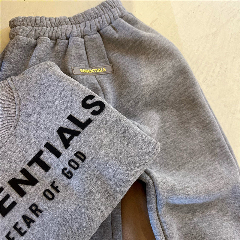 Kids Essentials Set Autumn and Winter 2022 Boys' Letter Printing Crew Neck Sweater Pants Children's Two Piece Set