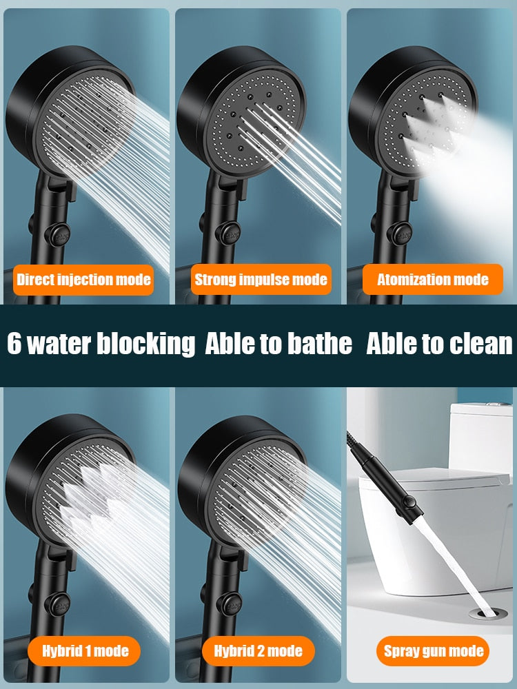 ABS shower nozzle, 5 water-saving modes, adjustable high pressure, one click water stop, bathroom accessories