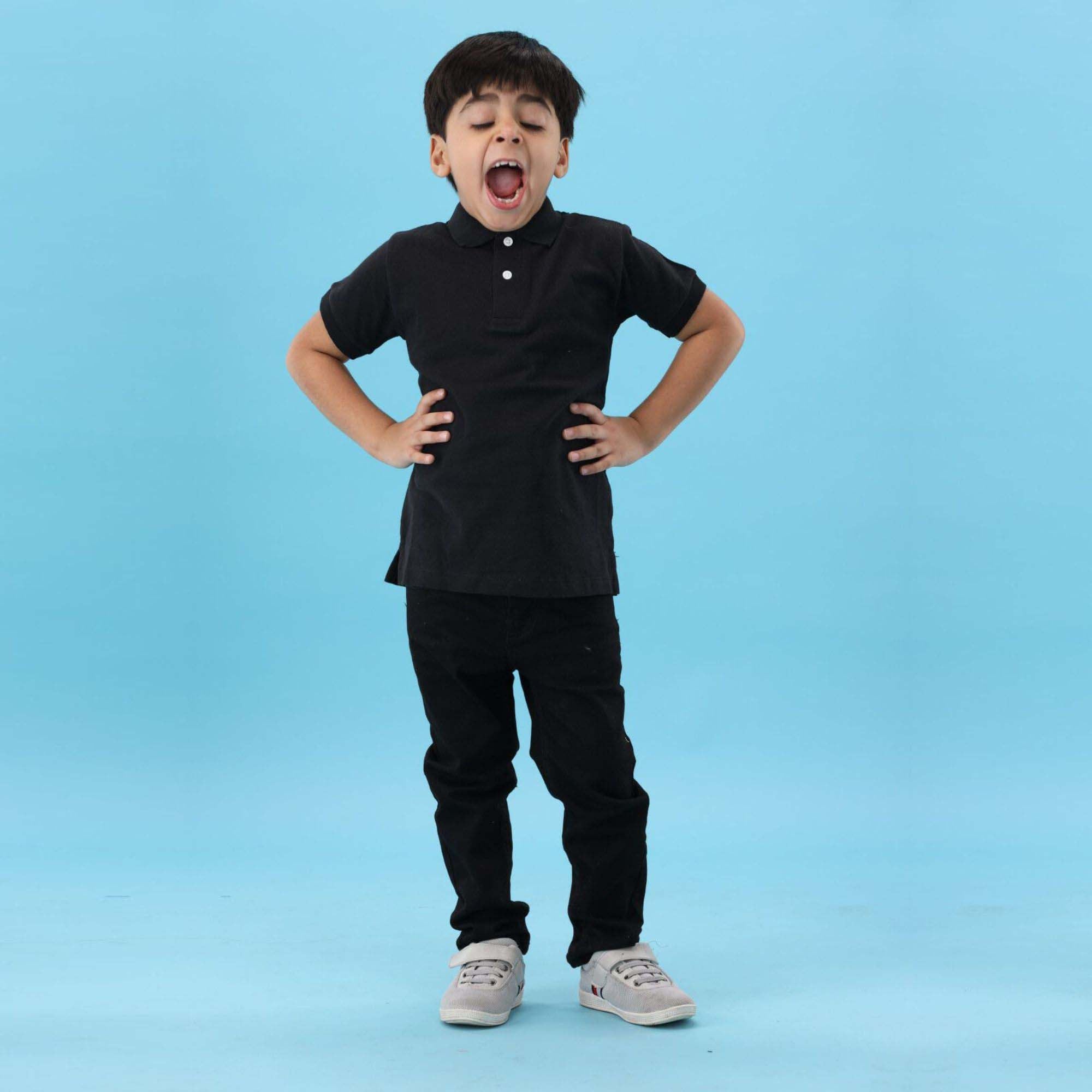Summer Season 100% Combed Cotton Pique 220 gsm Custom Embroidered Logo Short Sleeves Black Kids Polo Shirt