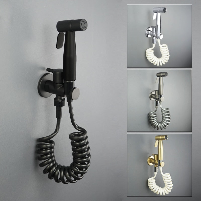 Bathroom Toilet Fixture Single Hole Bidet Body with Sprayer Holder Cold Tap Black Chrome Gold Grey Outdoor Handheld Shattaff Kit