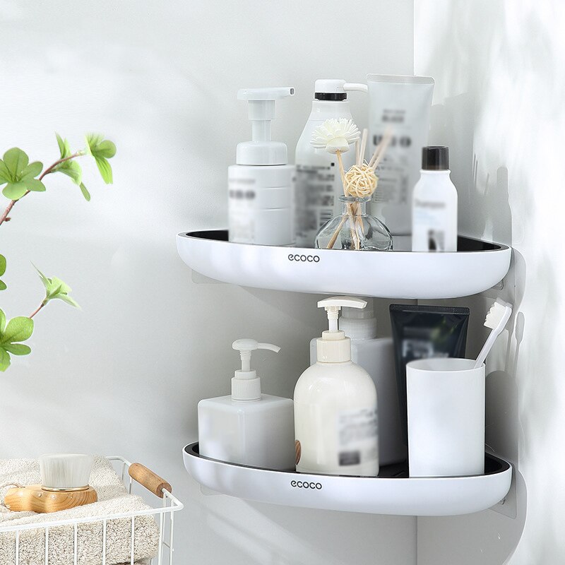 ECOCO Bathroom Storage Shelf Shower Snap Up Corner Shelf Shampoo Holder Basket  Wall Shelves for Shelving Kitchen