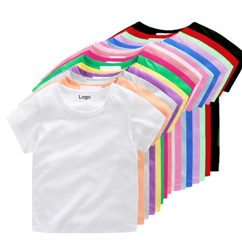 Children Short Sleeve T-Shirt Custom Logo Printing 100% Cotton Plain Blank Kids Baby Girl Boy T shirts