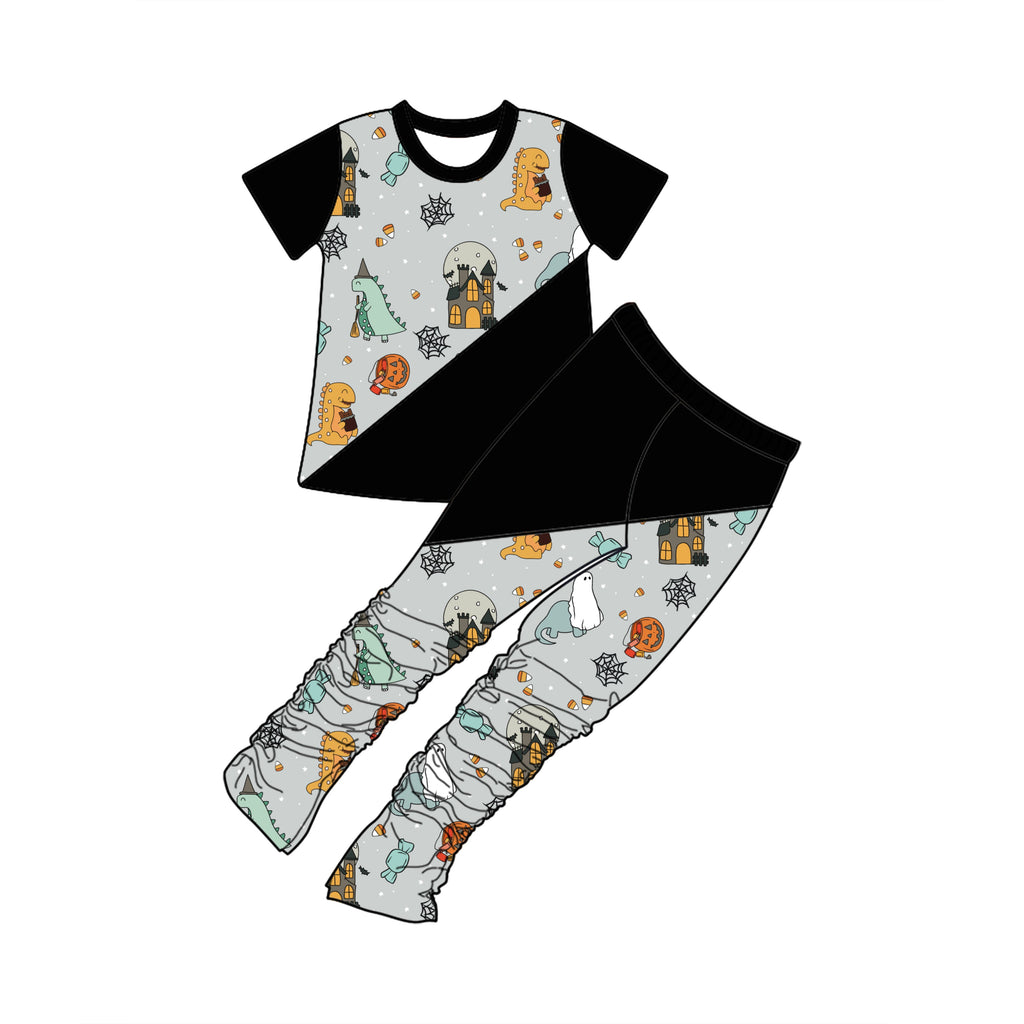 Custom Toddler Boy Halloween Clothes Kids Boy Stacked Jogger Pants Patchwork T-shirt Shorts Clothing Set
