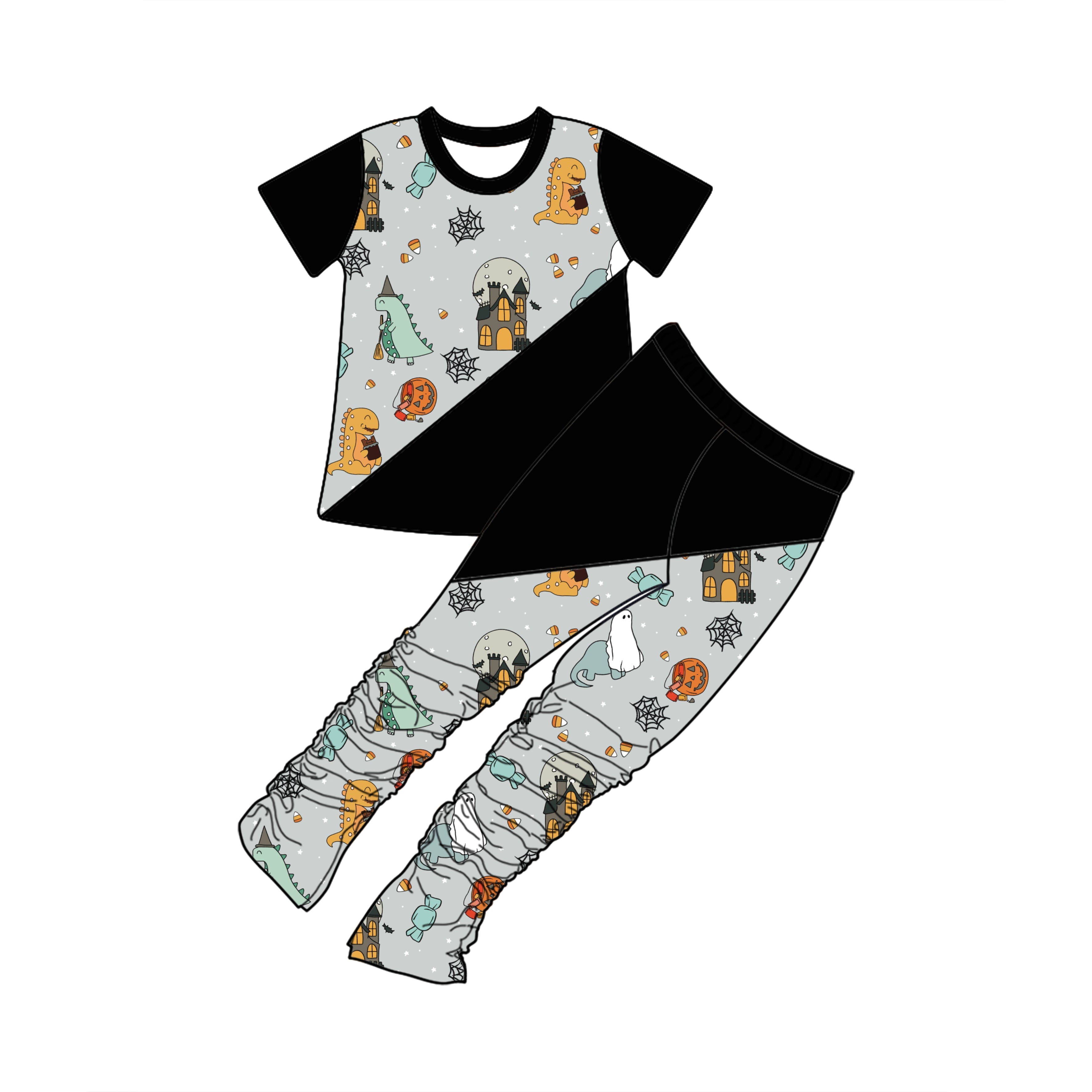 Custom Toddler Boy Halloween Clothes Kids Boy Stacked Jogger Pants Patchwork T-shirt Shorts Clothing Set