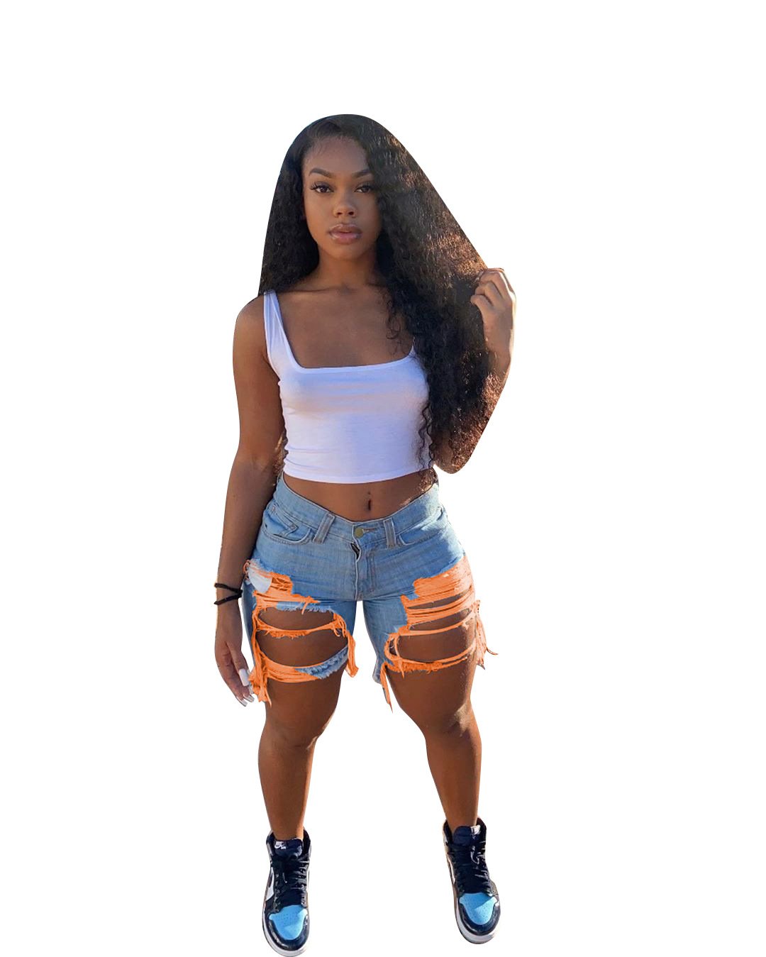 2021 summer skinny short pants high waist ripped colorful jean biker distressed cut up shorts women