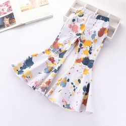 Elastic tie dye Kids Bell Bottom Pants Ripped Jeans 100% Cotton pattern holes style kids jeans pants for girl