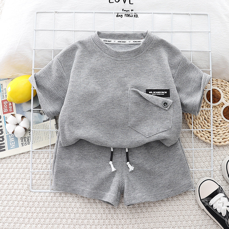 Online wholesale kids clothing summer short sleeves and pants two pieces suit children toddler boys casual outfits set
