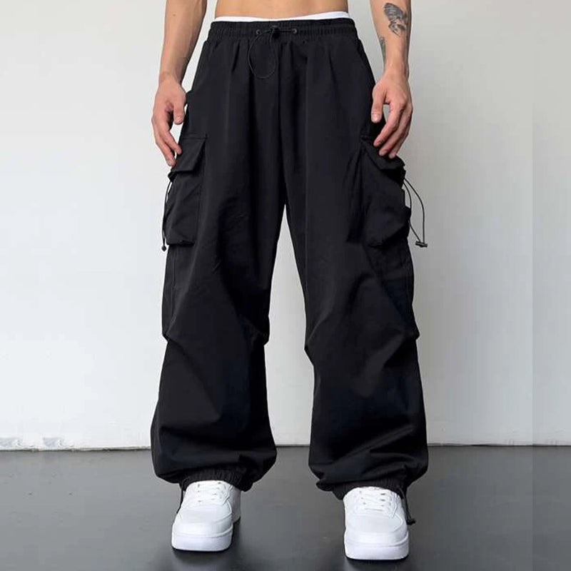 2023 High Quality Custom Outdoor Streetwear Camo Baggy Cargo Pants Custom Parachute Pants Men