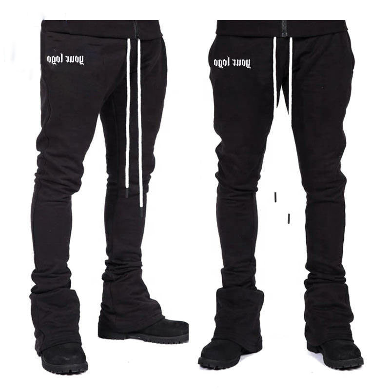 OEM Custom Logo Streetwear Flare Sweat Pants Men Women Cargo Joggers Sweatpants Stacked Flared Pants