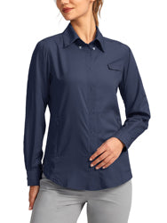Custom Women Blank Spf 50 Uv Protection Royal Blue Fishing Shirts Australia Button Down Up Long Sleeve Polyester Fishing Shirts