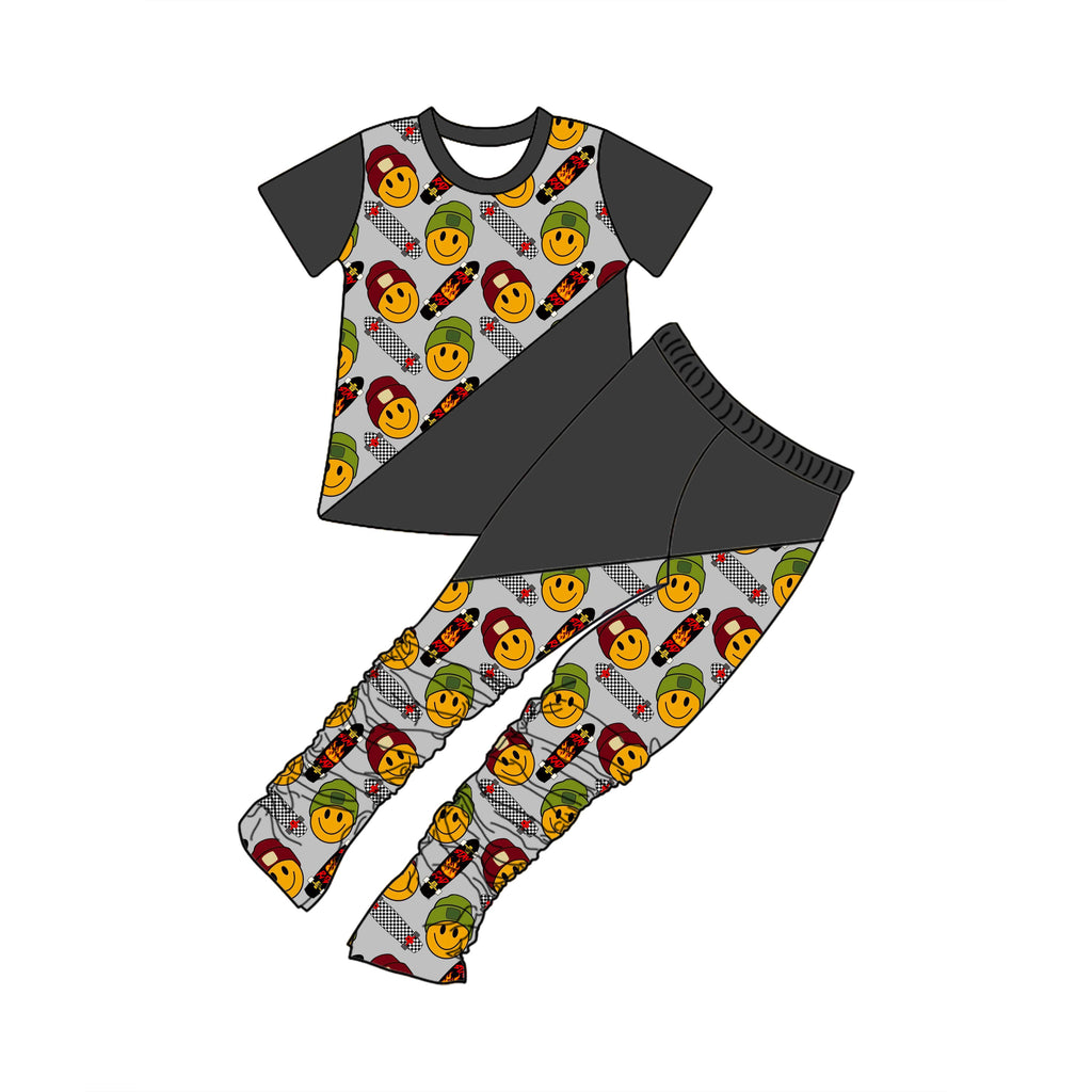 Custom Toddler Boy Halloween Clothes Kids Boy Stacked Jogger Pants Patchwork T-shirt Shorts Clothing Set