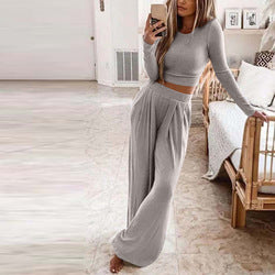Spring Autumn Custom Casual Long Sleeve Women Knitted Two Piece Sweater Set