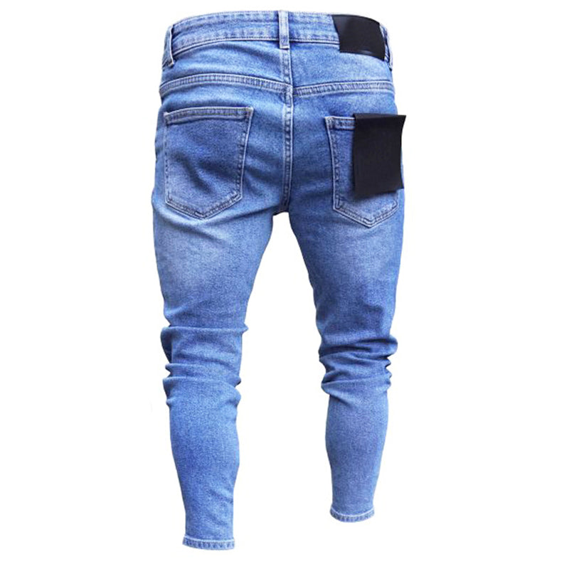 New Italy Style Men's Distressed Destroyed Badge Pants Art Patches Skinny Biker White Jeans Slim Trousers men denim jeans