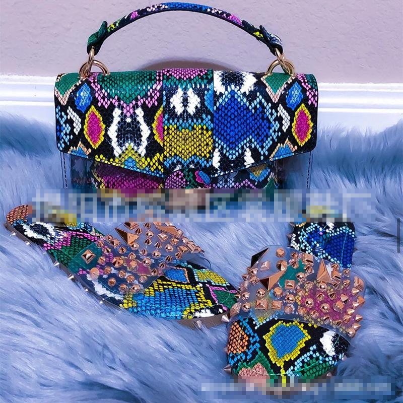 2021 designer women snakeskin jelly chain ladies kids big handbag backpack purse and shoe slide slipper sandals matching bag set