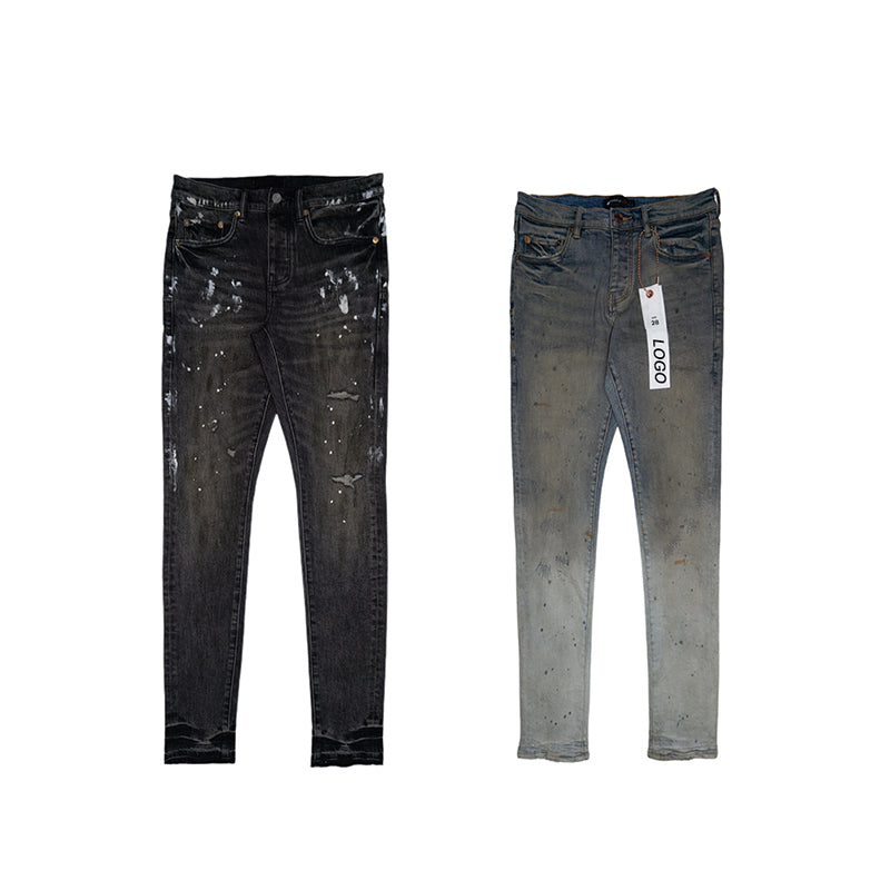 Custom Men Pants Purple Denim Pants Wholesale Breathable Skinny Fitting Streetwear Clothing Patch Denim Low Rise Skinny Jeans
