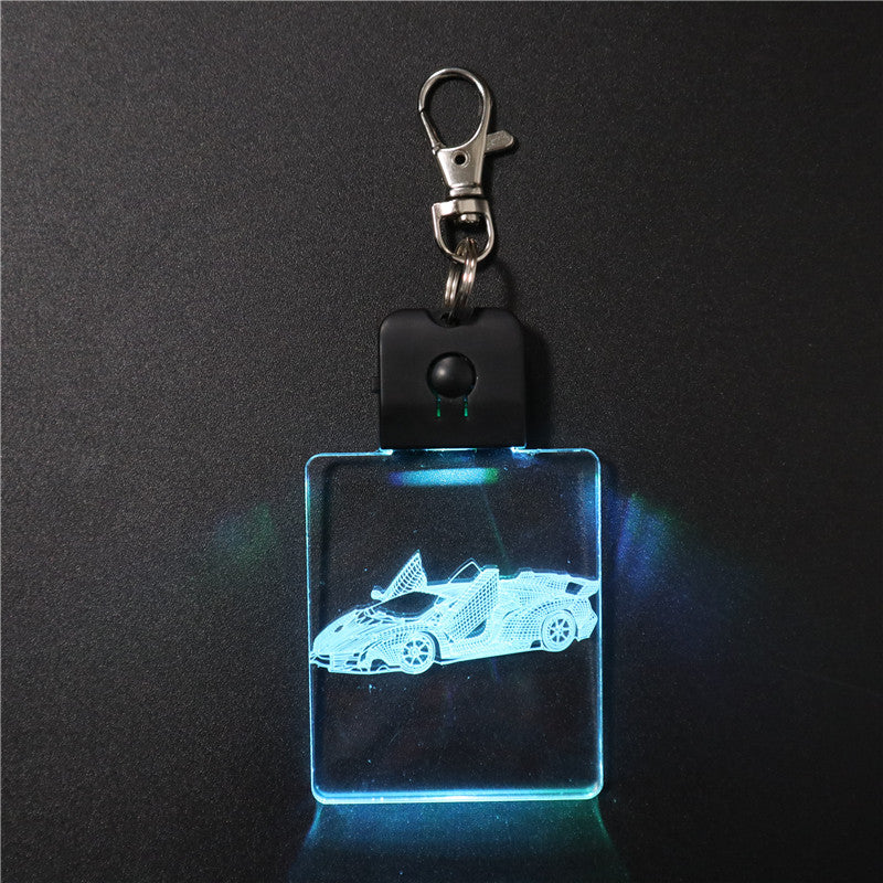 eco friendly multicolor racing car 3d laser engrave led acrylic keychain keyring for amazon