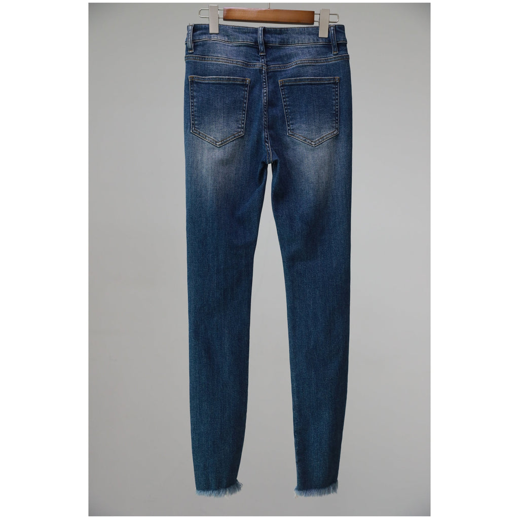 2023 New arrival Fashion european style wrinkle ripped tapered stretch skinny OEM custom denim jeans  pants for women