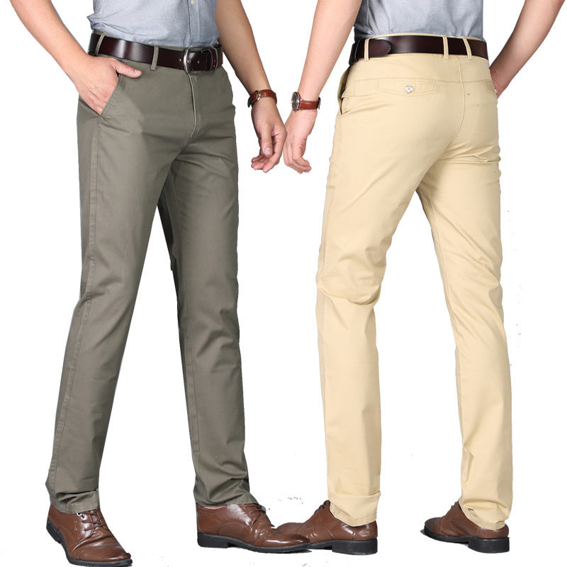 Khaki Twill Men Trousers Stretch Wash Straight-leg Trousers European Men Formal Trousers