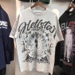 Hot Hellstar men T shirt abstract body print oversized retro washed mens T shirt hip hop cotton men's T-shirts