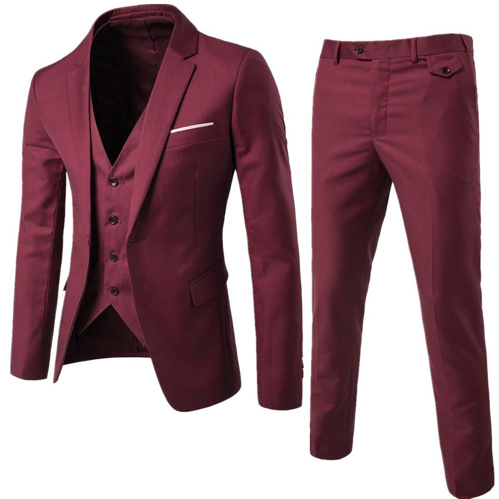 Men's 3 Pieces Black Elegant Suits With Pants Brand Slim Fit Single Button Party Formal Business Dress Suit Male Terno
