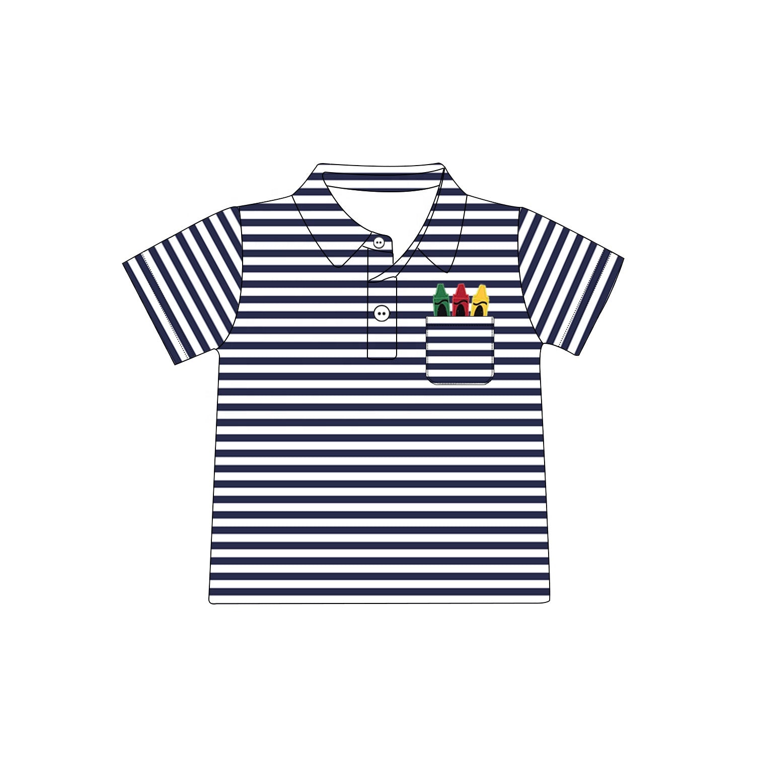 Puresun custom school baby boy clothing crayon appliques navy stripe cotton kids shirt boy polo shirts