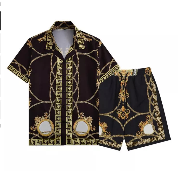 Men's Hawaiian sets Loose Top Floral Letter Print Shirts For Men Fashion design Breathable Summer Short Sleeve shirt men's