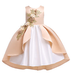 High Quality Layered Dress Kids Princess Printed Flower Christmas Evening Girls Party Dresses