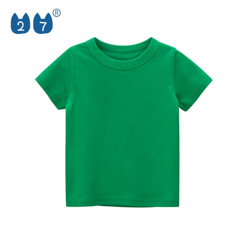Custom Printing Solid Color Unisex Kids Top Clothes Cotton Comfortable Girls Boys Short Sleeve T Shirt