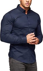 High Quality Mens Muscle Dress Shirts Slim Fit Stretch Long Sleeve Casual Shirts