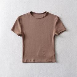 Round neck solid color short sleeve T-shirt summer style women's new tight crop top shirts