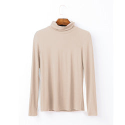 European plus size women's autumn style long sleeve T-shirt versatile solid color top turtleneck modal cotton base shirt