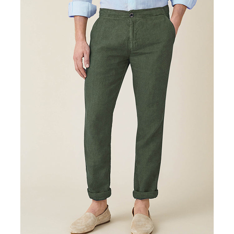 2023 Fashion Summer Blank Simple Straight Men Long Pants High Quality Custom White Linen Casual Trousers For Men
