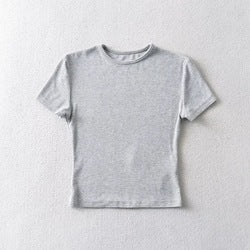 Round neck solid color short sleeve T-shirt summer style women's new tight crop top shirts