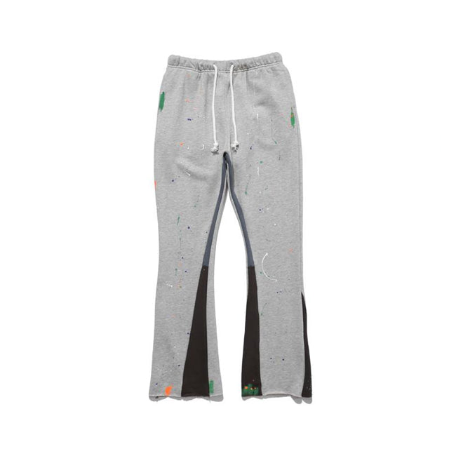 Dongguan City Streetwear Men Sweat Pants Joggers Graffiti Paint Splatter Stacked Custom Logo 100% cotton Flare Sweatpants