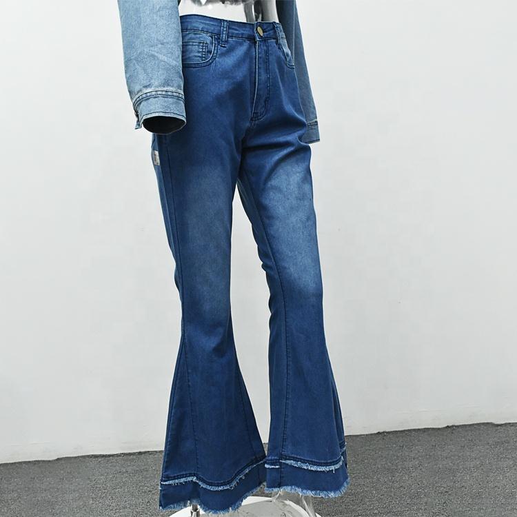 european and american fashion wild wide leg stitching solid color stretch flared women pants