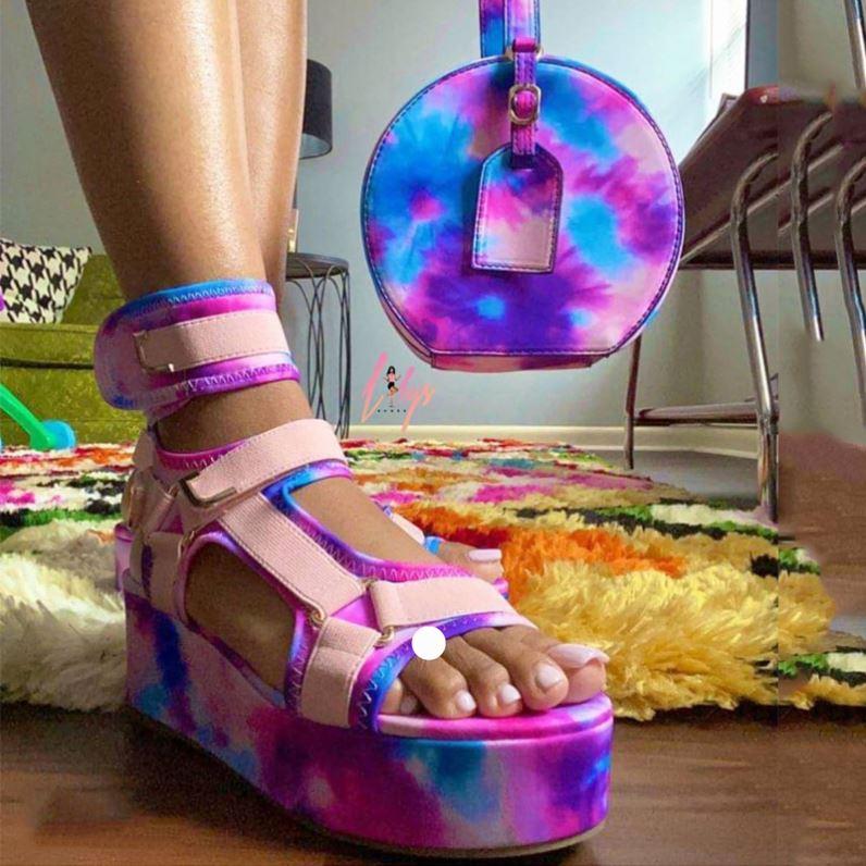 ins hot sale thick sole wedge design high heel sandals wholesale ladies shoes women heels
