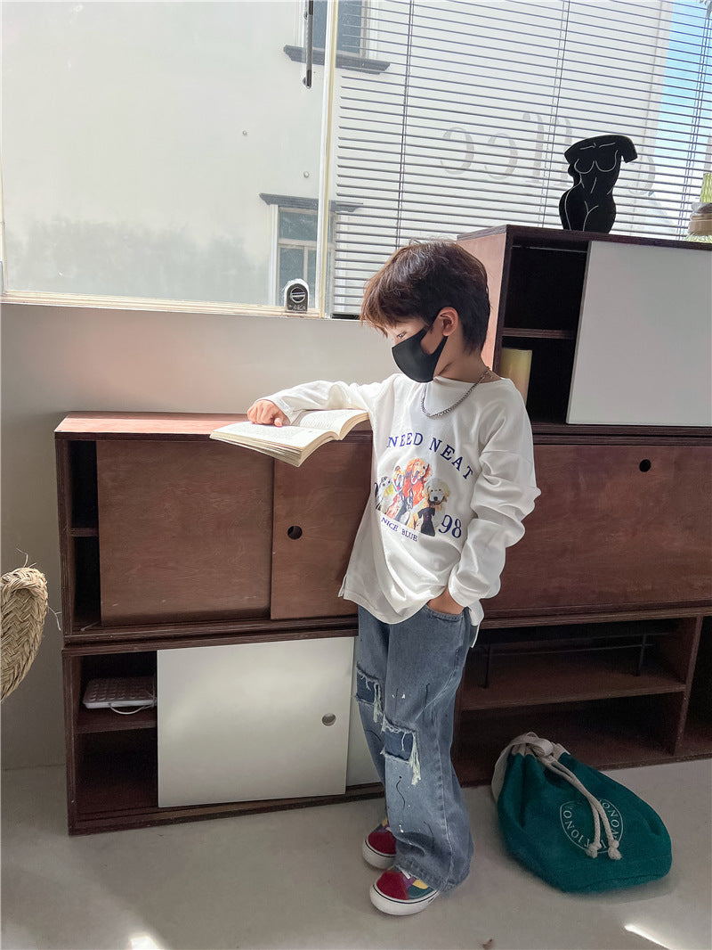 2023 Spring Kids Trousers Boys Fashion Ripped Jeans Baby Girls Loose Casual Denim Pant hole trousers