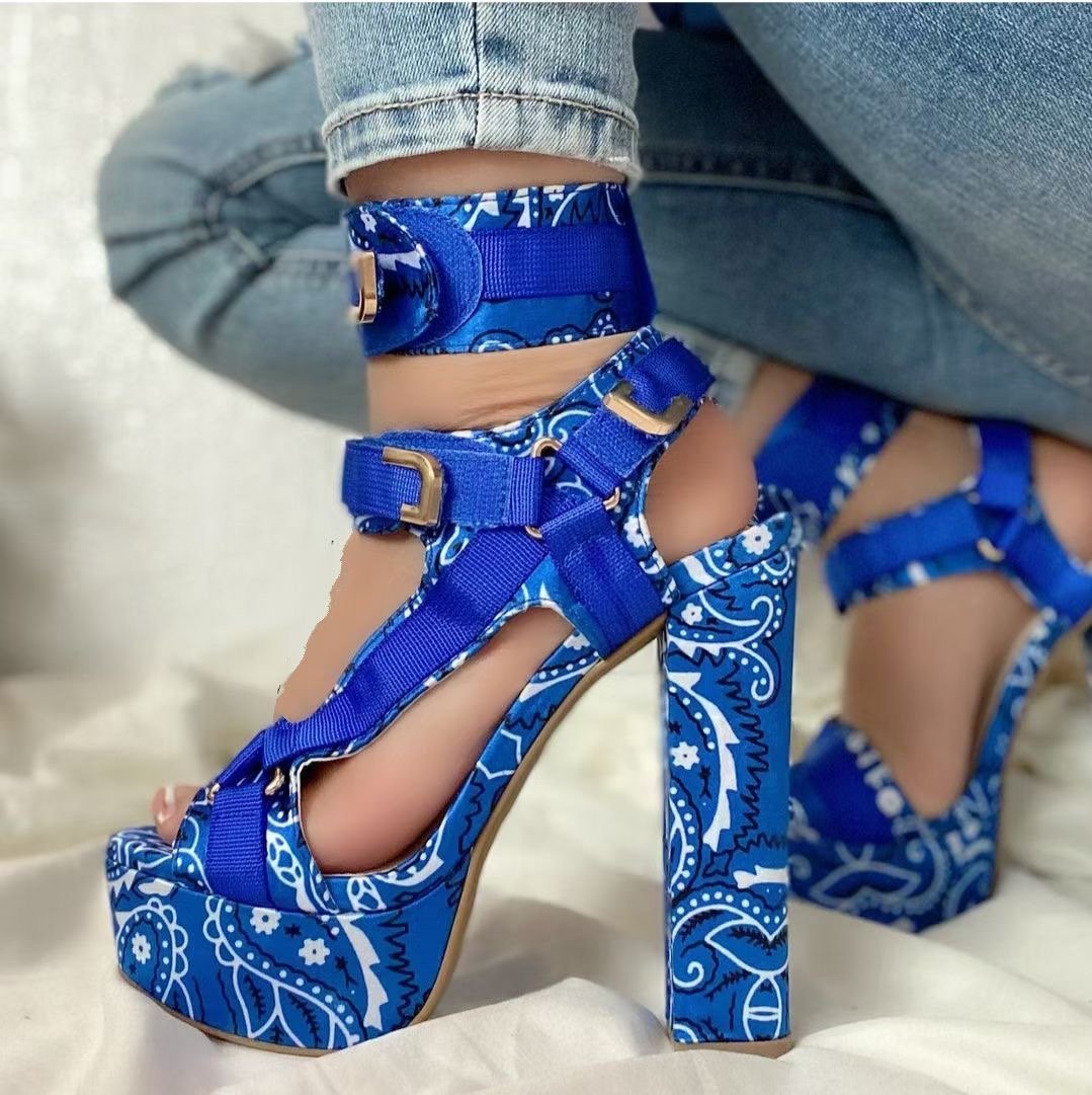 ins hot sale thick sole wedge design high heel sandals wholesale ladies shoes women heels