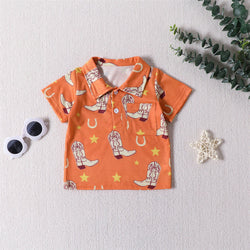 2023 New Fashion Polo T-Shirt for Boys Western Cowboy 1-6 Years Summer Kids Tops Baby Polo Kids Shirts