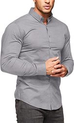 High Quality Mens Muscle Dress Shirts Slim Fit Stretch Long Sleeve Casual Shirts