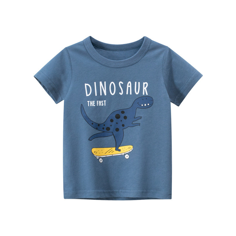 High Quality Round Neck Pullover Cotton Cartoon Dinosaur Print Baby Boys Graphic T-Shirt Kids Shirt